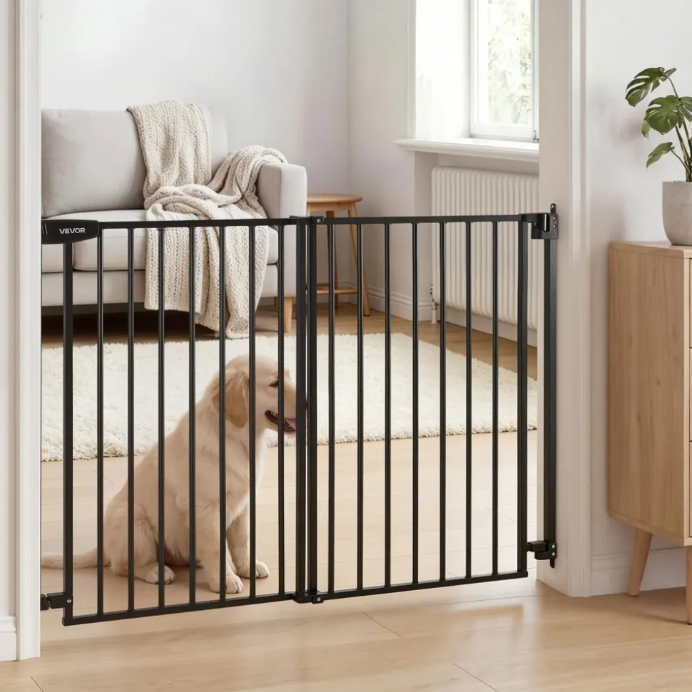 VEVOR Baby Gate for Stairs, 31-48 in Adjustable Width, 30 in High Dog Gate, No Bottom Bar, One-Handed Operation, Easy Drilling Installation with Hardware Kit, for Stairs, Doorways, and House, Black
