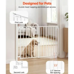 VEVOR Baby Gate for Stairs, 29-43 in Adjustable Width, 36 in High Dog Gate, No Bottom Bar, One-Handed Operation, Easy Drilling Installation with Hardware Kit, for Stairs, Doorways, and House, White