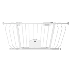 VEVOR Baby Gate for Stairs, 29.5-43 in Adjustable Width, Baby Gate with Adjustable Cat Door, with Pressure Mount Kit and Wall Mount Kit, Secure Metal Pet Door for Stairs, Doorways, and House, White