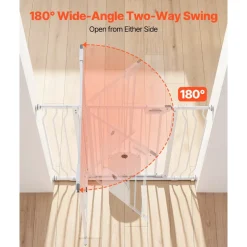 VEVOR Baby Gate for Stairs, 29.5-43 in Adjustable Width, Baby Gate with Adjustable Cat Door, with Pressure Mount Kit and Wall Mount Kit, Secure Metal Pet Door for Stairs, Doorways, and House, White