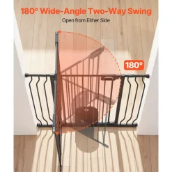 VEVOR Baby Gate for Stairs, 29.5-43 in Adjustable Width, Baby Gate with Adjustable Cat Door, with Pressure Mount Kit and Wall Mount Kit, Secure Metal Pet Door for Stairs, Doorways, and House, Black
