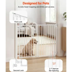 VEVOR Baby Gate for Stairs, 31-48 in Adjustable Width, 30 in High Dog Gate, No Bottom Bar, One-Handed Operation, Easy Drilling Installation with Hardware Kit, for Stairs, Doorways, and House, White