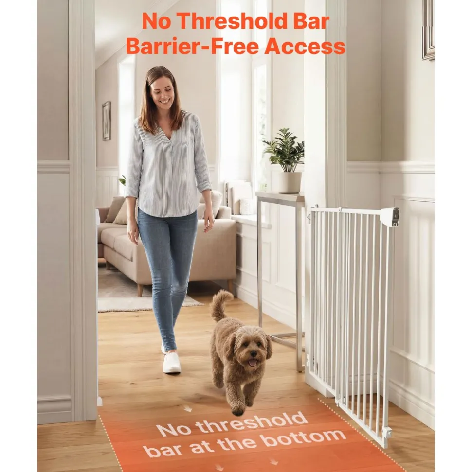 VEVOR Baby Gate for Stairs, 31-48 in Adjustable Width, 30 in High Dog Gate, No Bottom Bar, One-Handed Operation, Easy Drilling Installation with Hardware Kit, for Stairs, Doorways, and House, White