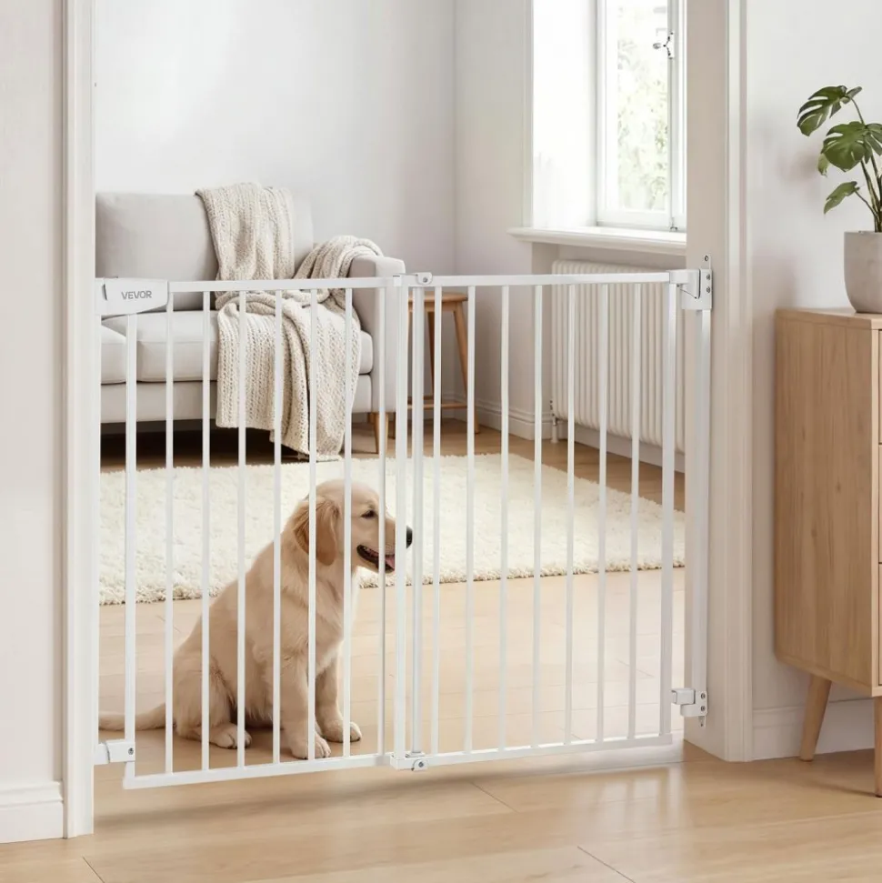VEVOR Baby Gate for Stairs, 31-48 in Adjustable Width, 30 in High Dog Gate, No Bottom Bar, One-Handed Operation, Easy Drilling Installation with Hardware Kit, for Stairs, Doorways, and House, White