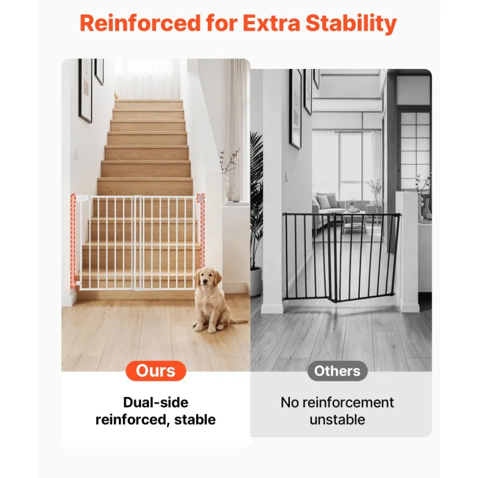 VEVOR Baby Gate for Stairs, 28-43 in Adjustable Width, 30 in High Dog Gate, No Bottom Bar, One-Handed Operation, Easy Drilling Installation with Hardware Kit, for Stairs, Doorways, and House, White