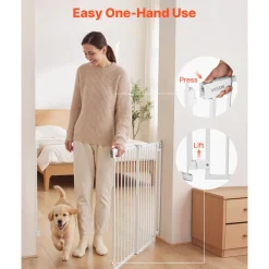VEVOR Baby Gate for Stairs, 28-43 in Adjustable Width, 30 in High Dog Gate, No Bottom Bar, One-Handed Operation, Easy Drilling Installation with Hardware Kit, for Stairs, Doorways, and House, White