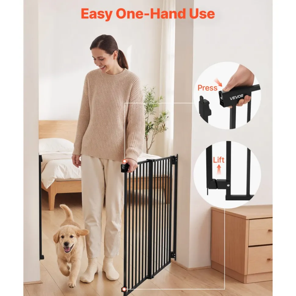 VEVOR Baby Gate for Stairs, 28-43 in Adjustable Width, 36 in High Dog Gate, No Bottom Bar, One-Handed Operation, Easy Drilling Installation with Hardware Kit, for Stairs, Doorways, and House, Black