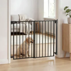 VEVOR Baby Gate for Stairs, 28-43 in Adjustable Width, 36 in High Dog Gate, No Bottom Bar, One-Handed Operation, Easy Drilling Installation with Hardware Kit, for Stairs, Doorways, and House, Black