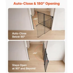 VEVOR Baby Gate for Stairs, 28-43 in Adjustable Width, 36 in High Dog Gate, No Bottom Bar, One-Handed Operation, Easy Drilling Installation with Hardware Kit, for Stairs, Doorways, and House, Black