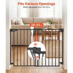 VEVOR Baby Gate for Stairs, 28-43 in Adjustable Width, 36 in High Dog Gate, No Bottom Bar, One-Handed Operation, Easy Drilling Installation with Hardware Kit, for Stairs, Doorways, and House, Black