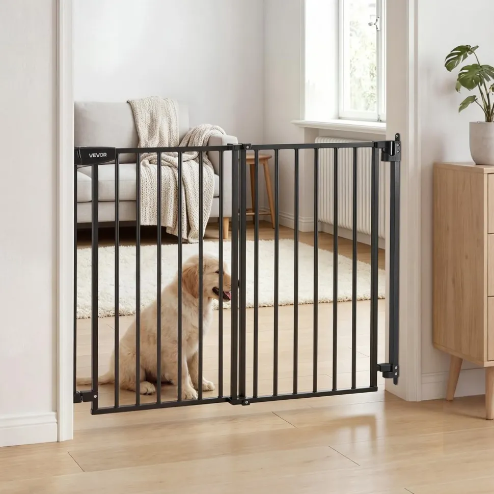VEVOR Baby Gate for Stairs, 28-43 in Adjustable Width, 30 in High Dog Gate, No Bottom Bar, One-Handed Operation, Easy Drilling Installation with Hardware Kit, for Stairs, Doorways, and House, Black