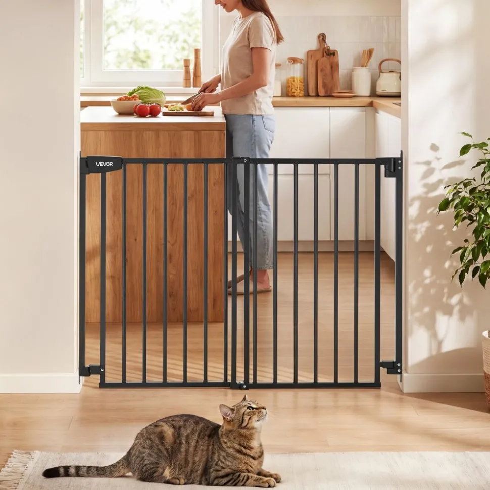 VEVOR Baby Gate for Stairs, 28-43 in Adjustable Width, 30 in High Dog Gate, No Bottom Bar, One-Handed Operation, Easy Drilling Installation with Hardware Kit, for Stairs, Doorways, and House, Black