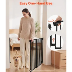 VEVOR Baby Gate for Stairs, 28-43 in Adjustable Width, 30 in High Dog Gate, No Bottom Bar, One-Handed Operation, Easy Drilling Installation with Hardware Kit, for Stairs, Doorways, and House, Black