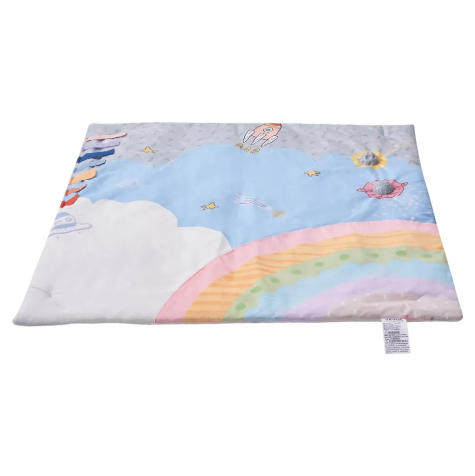 VEVOR Baby Play Gym Mat, Tummy Time Mat with 6 Sensory Toys, Baby Activity Mat with Light-up Musical Rocket Toy for 0-18 Month Newborn Infant, Baby Essential Gift for Sensory & Motor Skill Development