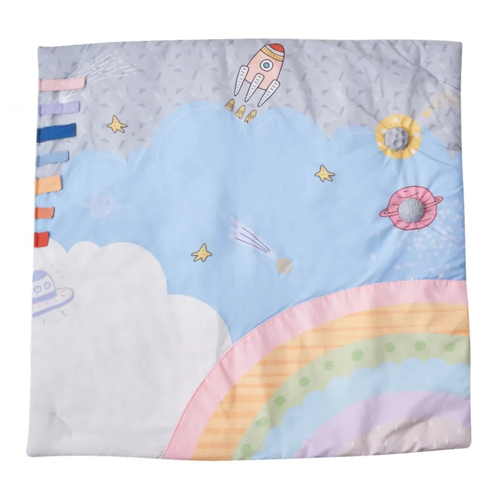VEVOR Baby Play Gym Mat, Tummy Time Mat with 6 Sensory Toys, Baby Activity Mat with Light-up Musical Rocket Toy for 0-18 Month Newborn Infant, Baby Essential Gift for Sensory & Motor Skill Development