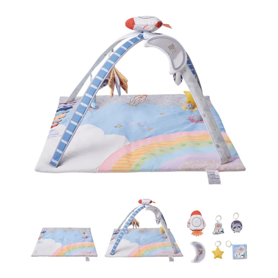 VEVOR Baby Play Gym Mat, Tummy Time Mat with 6 Sensory Toys, Baby Activity Mat with Light-up Musical Rocket Toy for 0-18 Month Newborn Infant, Baby Essential Gift for Sensory & Motor Skill Development
