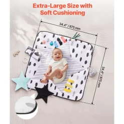 VEVOR Baby Play Gym Mat, Tummy Time Mat with 6 Sensory Toys, Baby Activity Mat with 2 Touch Balls & Soft Fabric for Sensory & Motor Skill Development, Baby Essential Gift for 0-18 Month Newborn Infant