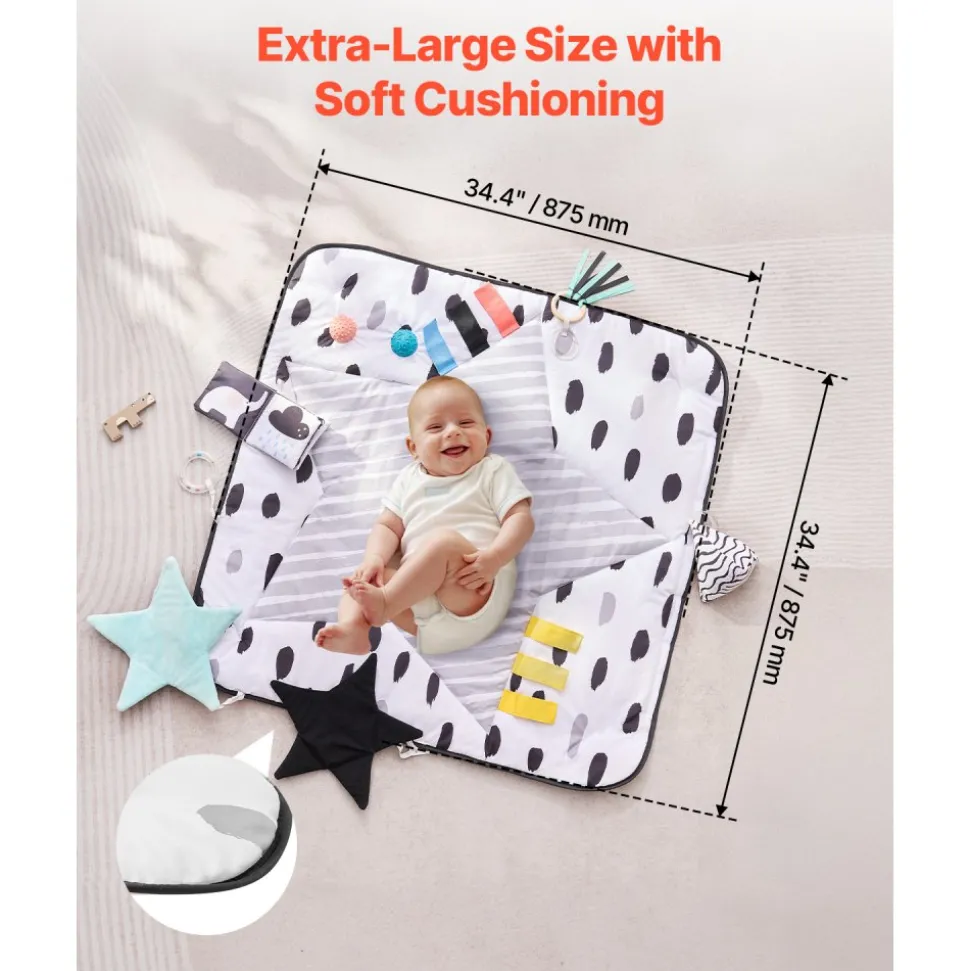 VEVOR Baby Play Gym Mat, Tummy Time Mat with 6 Sensory Toys, Baby Activity Mat with 2 Touch Balls & Soft Fabric for Sensory & Motor Skill Development, Baby Essential Gift for 0-18 Month Newborn Infant