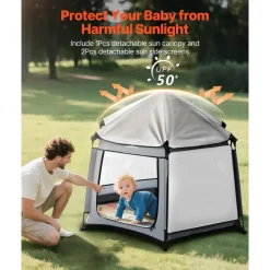 VEVOR Baby Playpen, Pop Up Toddler Playpen with Canopy, Indoor & Outdoor Portable Play Yard for Babies Toddlers with UPF 50+ Sunshades & Travel Bag for Home Park Beach, Foldable and Lightweight