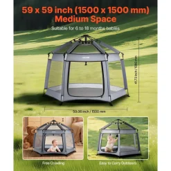 VEVOR Baby Playpen, Pop Up Toddler Playpen with Canopy, Indoor & Outdoor Portable Play Yard for Babies Toddlers with UPF 50+ Sunshades & Travel Bag for Home Park Beach, Foldable and Lightweight