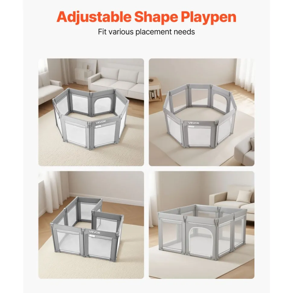 VEVOR Baby Playpen, 78.7″ x 70.1″ Extra Large Toddlers Playpen, Foldable Baby Fence Play Yard with Zippered Door & Soft Breathable Mesh, Indoor Outdoor Safety Activity Center - Great Gift for Toddlers