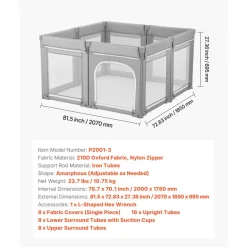 VEVOR Baby Playpen, 78.7″ x 70.1″ Extra Large Toddlers Playpen, Foldable Baby Fence Play Yard with Zippered Door & Soft Breathable Mesh, Indoor Outdoor Safety Activity Center - Great Gift for Toddlers