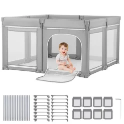 VEVOR Baby Playpen, 78.7″ x 70.1″ Extra Large Toddlers Playpen, Foldable Baby Fence Play Yard with Zippered Door & Soft Breathable Mesh, Indoor Outdoor Safety Activity Center - Great Gift for Toddlers