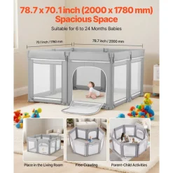 VEVOR Baby Playpen, 78.7″ x 70.1″ Extra Large Toddlers Playpen, Foldable Baby Fence Play Yard with Zippered Door & Soft Breathable Mesh, Indoor Outdoor Safety Activity Center - Great Gift for Toddlers
