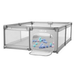 VEVOR Baby Playpen, 78.7″ x 70.3″ Extra Large Playpen for Babies Toddlers, Indoor/Outdoor Baby Fence Play Yard, No-Gap Safety Activity Center with 50 Ocean Balls, Zippered Door & Soft Breathable Mesh