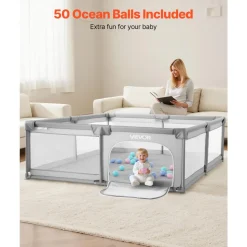 VEVOR Baby Playpen, 78.7″ x 70.3″ Extra Large Playpen for Babies Toddlers, Indoor/Outdoor Baby Fence Play Yard, No-Gap Safety Activity Center with 50 Ocean Balls, Zippered Door & Soft Breathable Mesh