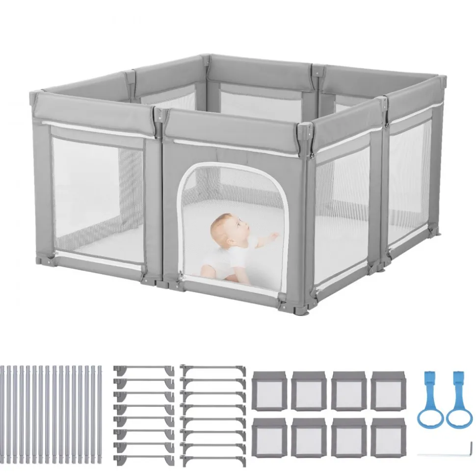 VEVOR Baby Playpen, 47.2″ x 47.2″ Foldable Toddlers Playpen, Indoor/Outdoor Baby Fence Play Yard with Zippered Door & Soft Breathable Mesh, No-Gap Toddlers Activity Center for 6 -24 Months Babies