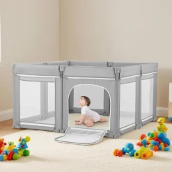 VEVOR Baby Playpen, 47.2″ x 47.2″ Foldable Toddlers Playpen, Indoor/Outdoor Baby Fence Play Yard with Zippered Door & Soft Breathable Mesh, No-Gap Toddlers Activity Center for 6 -24 Months Babies