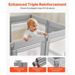 VEVOR Baby Playpen, 47.2″ x 47.2″ Foldable Toddlers Playpen, Indoor/Outdoor Baby Fence Play Yard with Zippered Door & Soft Breathable Mesh, No-Gap Toddlers Activity Center for 6 -24 Months Babies