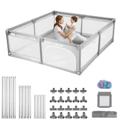 VEVOR Baby Playpen, 78.7″ x 58.7″ Large Toddlers Playpen, Indoor/Outdoor Baby Fence Play Yard with 50 Ocean Balls, Zippered Door & Breathable Mesh, No-Gap Safety Activity Center for Babies Toddlers