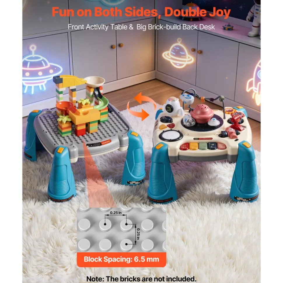 VEVOR Baby Spacecraft Musical Table Toys for 1-3 Years Old, Learning Activity Desk with Space Theme & Soft-glow Star Projector & 60+ Sound Sources, Toddler Learning Table for Kids 6+ Months