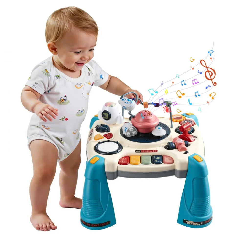 VEVOR Baby Spacecraft Musical Table Toys for 1-3 Years Old, Learning Activity Desk with Space Theme & Soft-glow Star Projector & 60+ Sound Sources, Toddler Learning Table for Kids 6+ Months