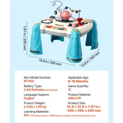 VEVOR Baby Spacecraft Musical Table Toys for 1-3 Years Old, Learning Activity Desk with Space Theme & Soft-glow Star Projector & 60+ Sound Sources, Toddler Learning Table for Kids 6+ Months