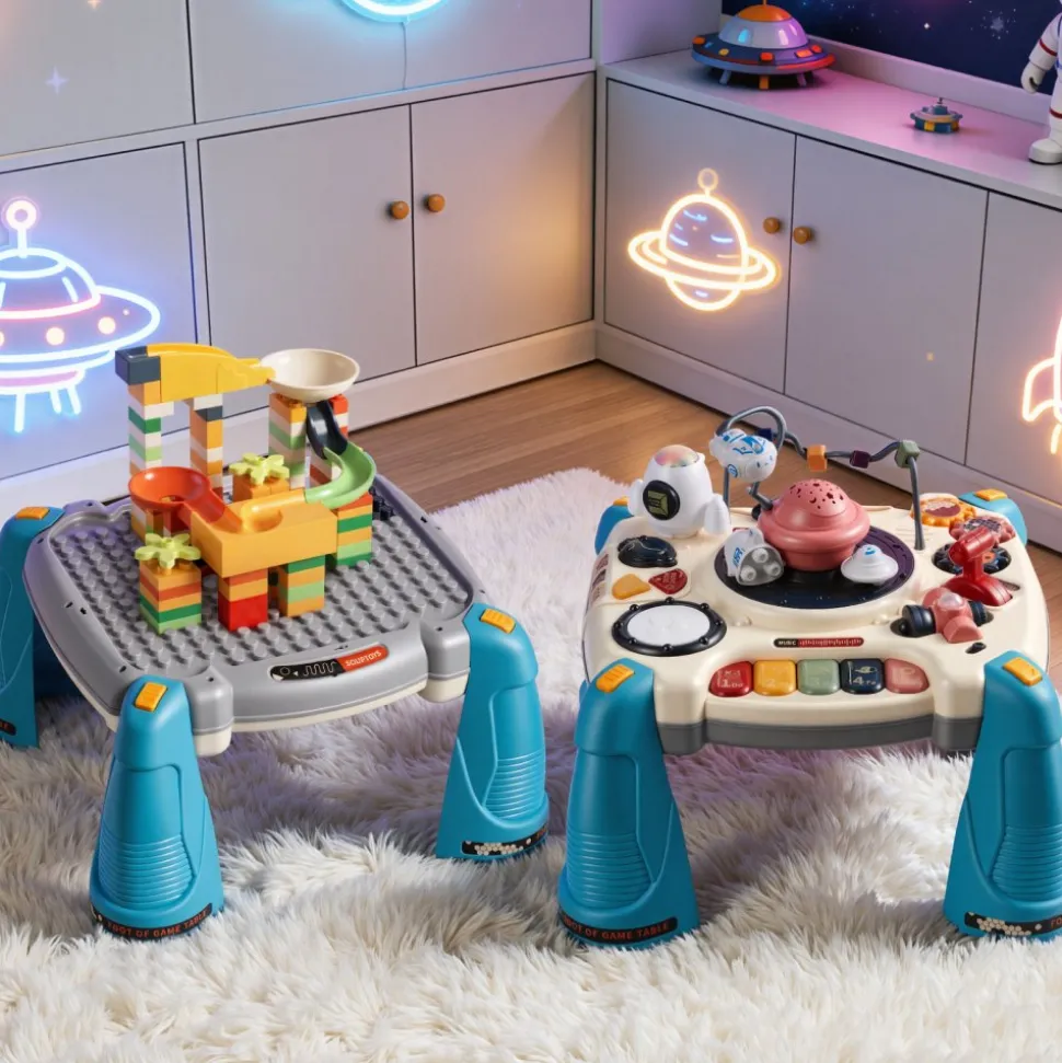 VEVOR Baby Spacecraft Musical Table Toys for 1-3 Years Old, Learning Activity Desk with Space Theme & Soft-glow Star Projector & 60+ Sound Sources, Toddler Learning Table for Kids 6+ Months