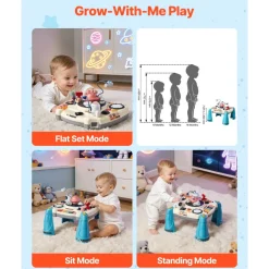 VEVOR Baby Spacecraft Musical Table Toys for 1-3 Years Old, Learning Activity Desk with Space Theme & Soft-glow Star Projector & 60+ Sound Sources, Toddler Learning Table for Kids 6+ Months