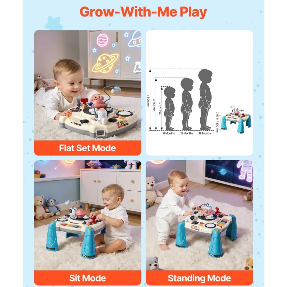 VEVOR Baby Spacecraft Musical Table Toys for 1-3 Years Old, Learning Activity Desk with Space Theme & Soft-glow Star Projector & 60+ Sound Sources, Toddler Learning Table for Kids 6+ Months