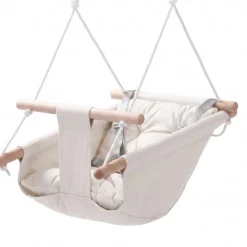 VEVOR Baby Swing 66 lbs Weight Capacity 3 Modes Canvas Hammock Swing White, for Indoor and Outdoor, 5-Point Harness and Tree Straps, Wooden Hanging Seat with Integrated Cushion for Baby to Toddler