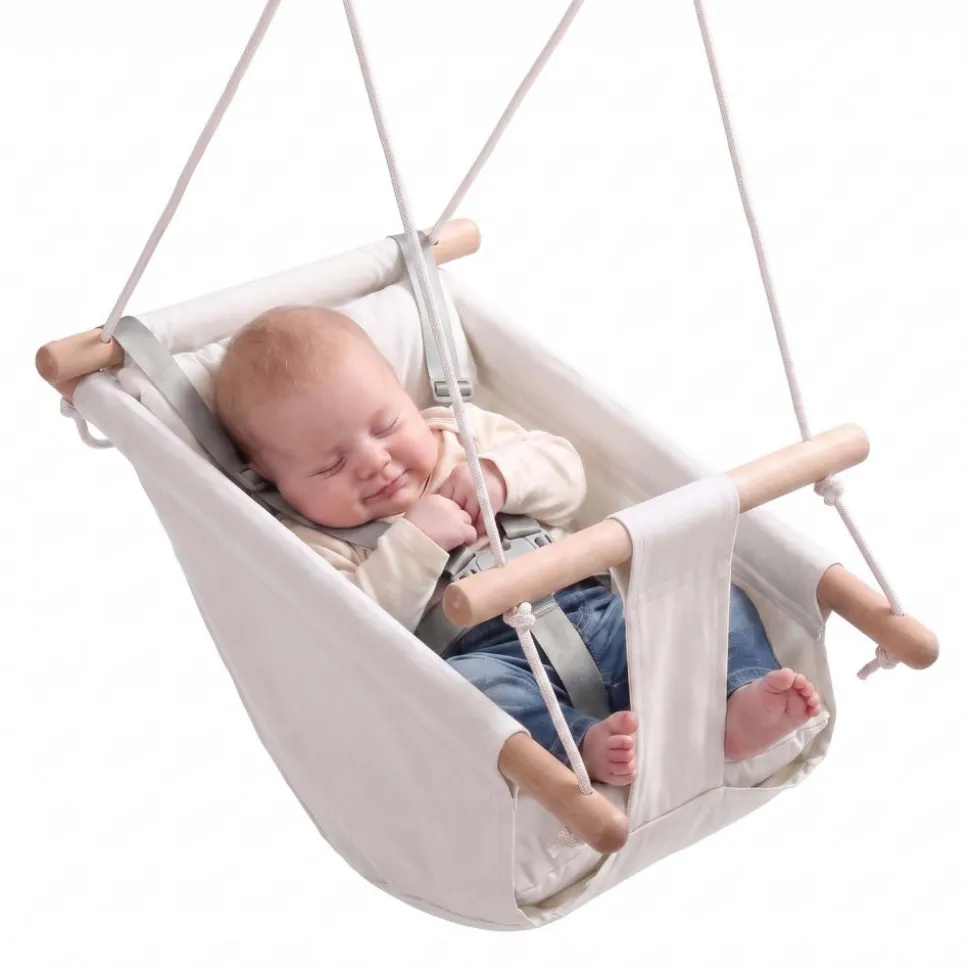 VEVOR Baby Swing 66 lbs Weight Capacity 3 Modes Canvas Hammock Swing White, for Indoor and Outdoor, 5-Point Harness and Tree Straps, Wooden Hanging Seat with Integrated Cushion for Baby to Toddler