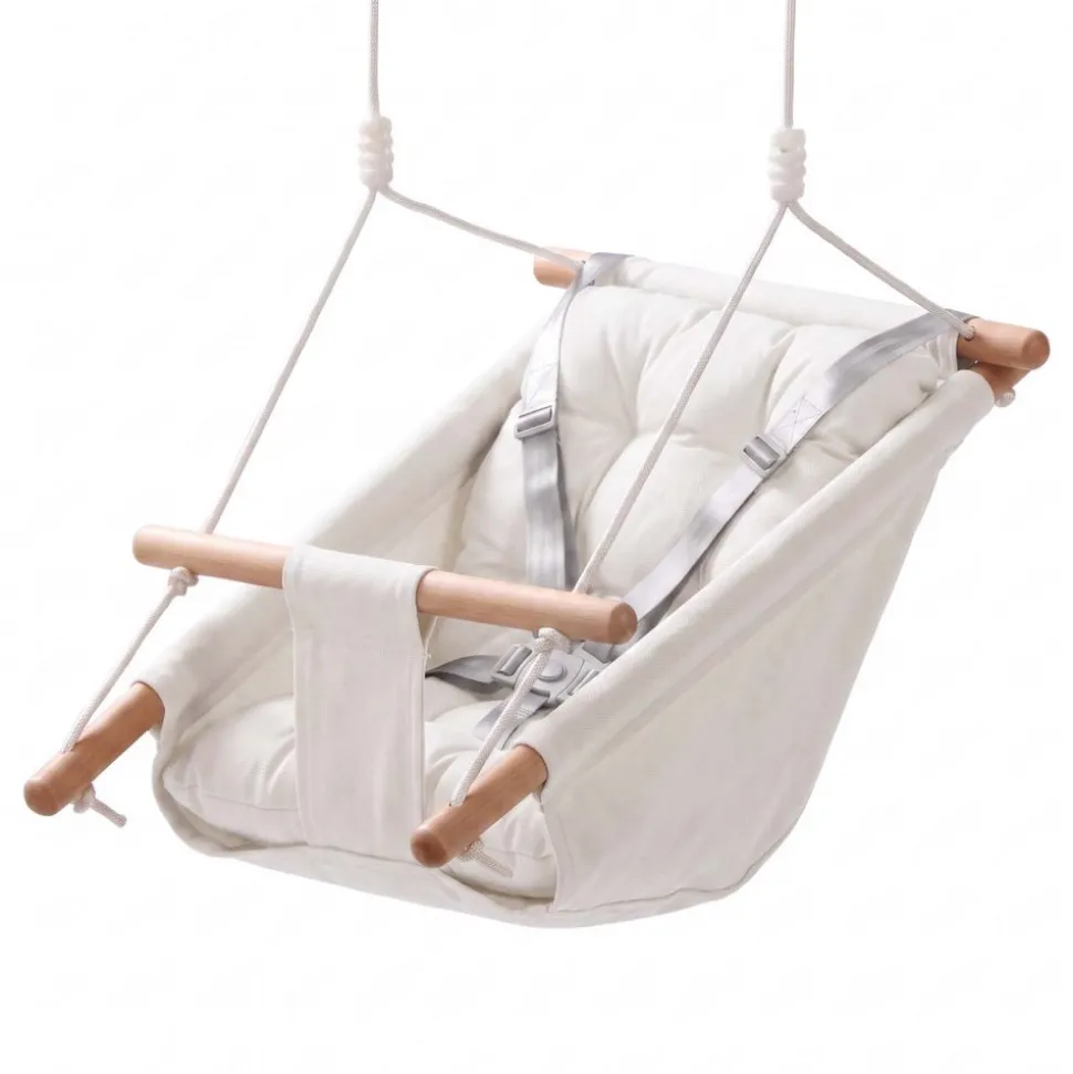 VEVOR Baby Swing 66 lbs Weight Capacity 3 Modes Canvas Hammock Swing White, for Indoor and Outdoor, 5-Point Harness and Tree Straps, Wooden Hanging Seat with Integrated Cushion for Baby to Toddler
