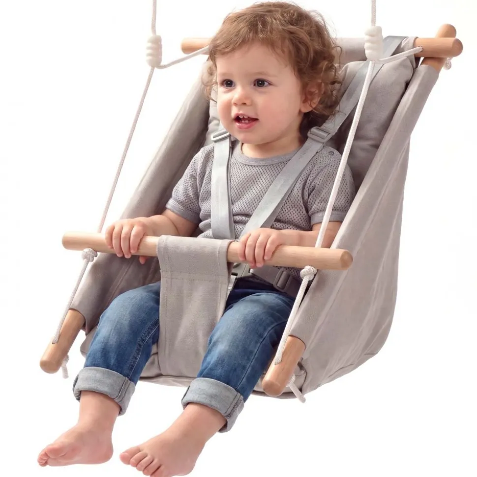 VEVOR Baby Swing 66 lbs Weight Capacity 3 Modes Canvas Hammock Swing Gray, for Indoor and Outdoor, 5-Point Harness and Tree Straps, Wooden Hanging Seat with Integrated Cushion for Baby to Toddler