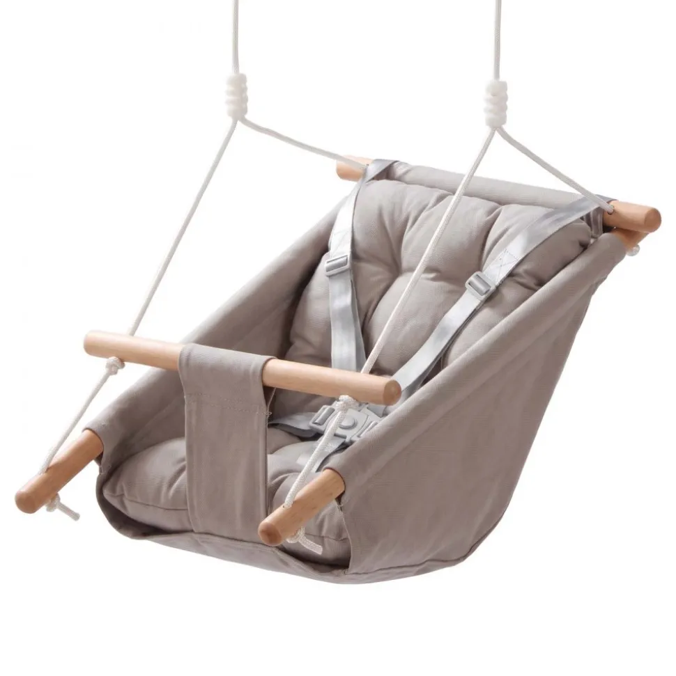 VEVOR Baby Swing 66 lbs Weight Capacity 3 Modes Canvas Hammock Swing Gray, for Indoor and Outdoor, 5-Point Harness and Tree Straps, Wooden Hanging Seat with Integrated Cushion for Baby to Toddler