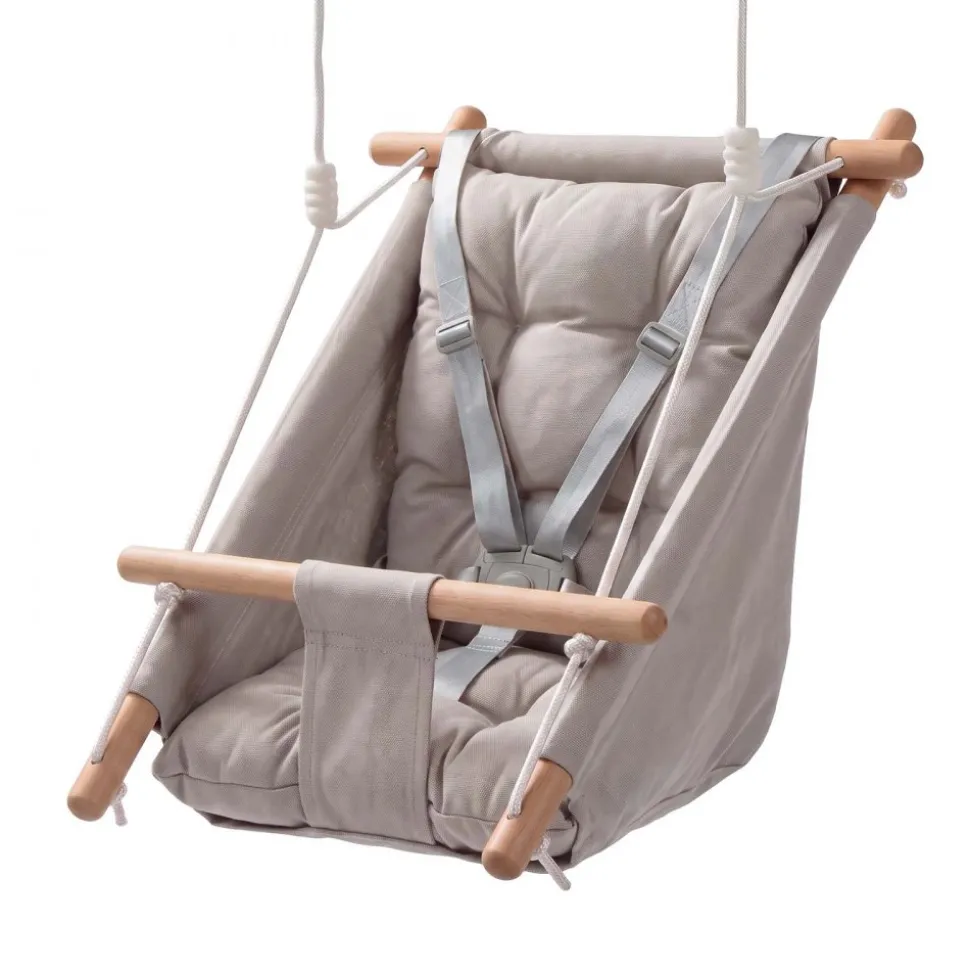 VEVOR Baby Swing 66 lbs Weight Capacity 3 Modes Canvas Hammock Swing Gray, for Indoor and Outdoor, 5-Point Harness and Tree Straps, Wooden Hanging Seat with Integrated Cushion for Baby to Toddler