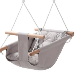 VEVOR Baby Swing 66 lbs Weight Capacity 3 Modes Canvas Hammock Swing Gray, for Indoor and Outdoor, 5-Point Harness and Tree Straps, Wooden Hanging Seat with Integrated Cushion for Baby to Toddler