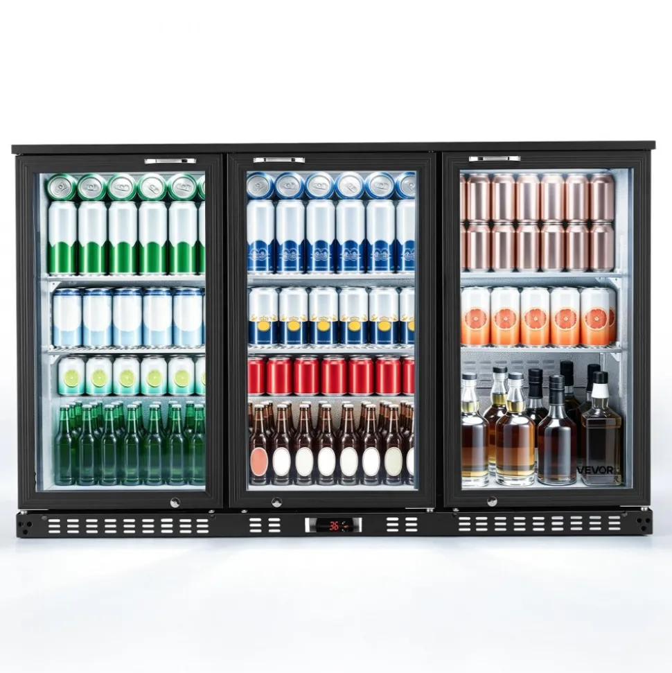 VEVOR Back Bar Cooler, 11.4 Cu.Ft Commercial Beverage Refrigerator with 3 Glass Door, Large Under Counter Fridge w/ LED Lighting, Shelf, Low-E Glass Display Cooler for Store, Lobby, Restaurant, Pub