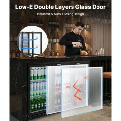VEVOR Back Bar Cooler, 11.4 Cu.Ft Commercial Beverage Refrigerator with 3 Glass Door, Large Under Counter Fridge w/ LED Lighting, Shelf, Low-E Glass Display Cooler for Store, Lobby, Restaurant, Pub