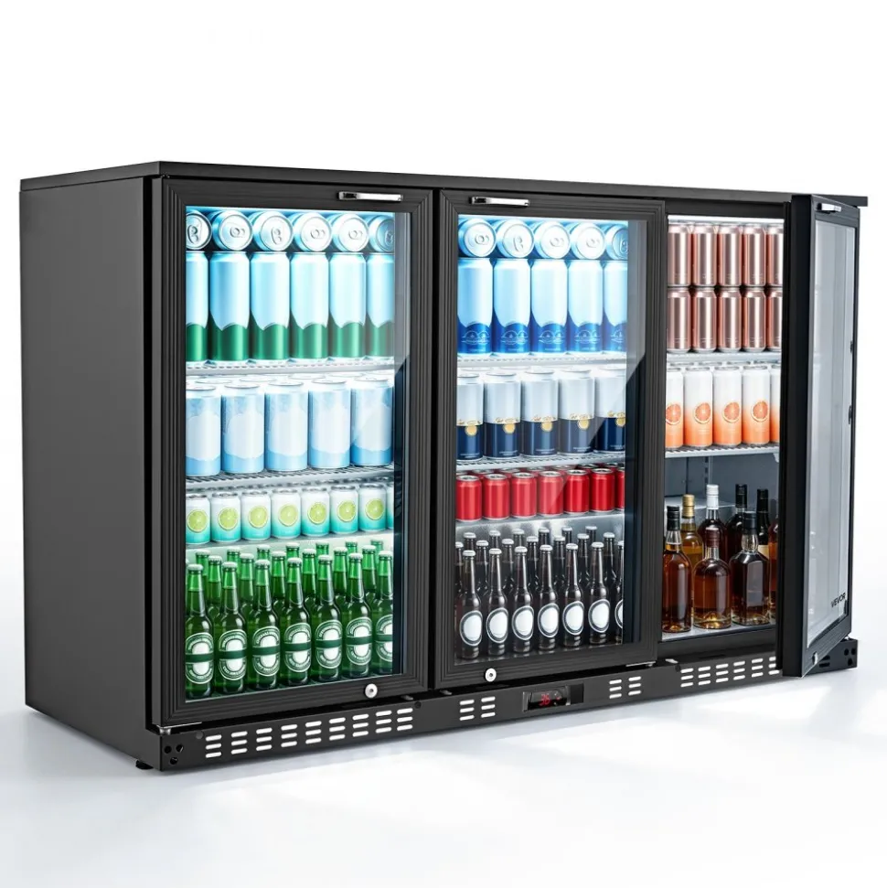 VEVOR Back Bar Cooler, 11.4 Cu.Ft Commercial Beverage Refrigerator with 3 Glass Door, Large Under Counter Fridge w/ LED Lighting, Shelf, Low-E Glass Display Cooler for Store, Lobby, Restaurant, Pub